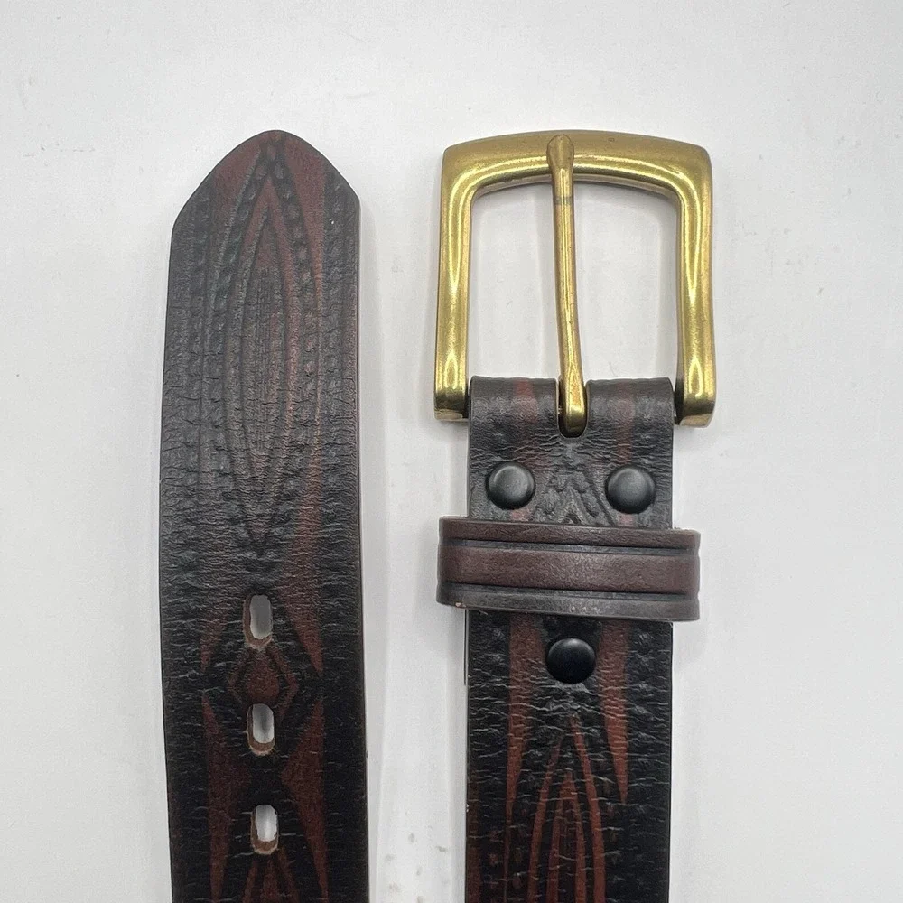 Wrangler Genuine Leather Embossed Western Belt 44/110 Brown Rodeo Cowboy‎